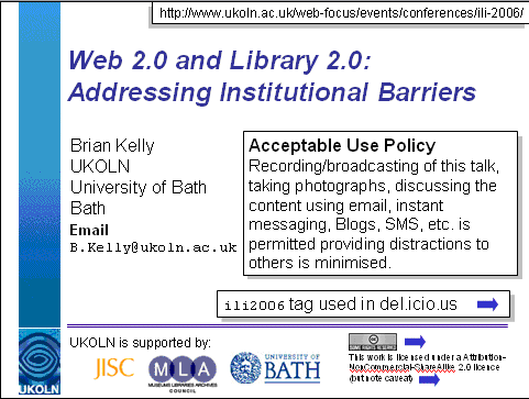 Title slide showing AUP, tag, etc.