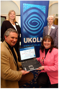 photo (34KB): (clockwise) David Hill, SWMLAC, Alison Baud, University of Bath Library, Ann Chapman, UKOLN and Councillor Loraine Morgan-Brinkhurst at the Tap into Bath launch. Photo courtesy of The Bath Chronicle