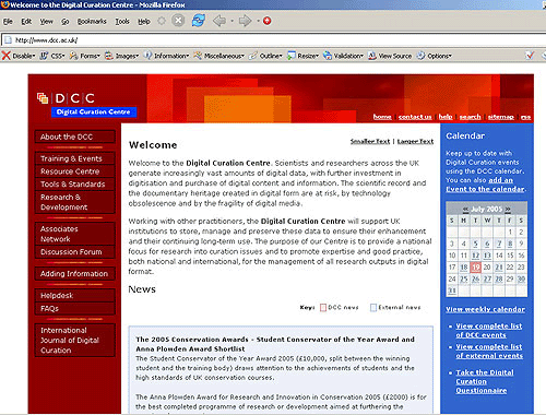 Screenshot (84KB): DCC Web site