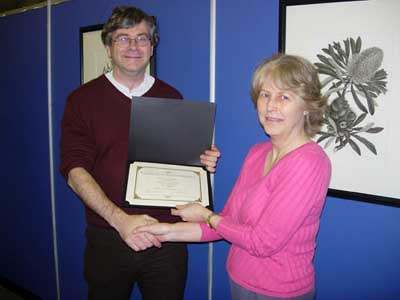 Alan Danskin of the British Library presents a special certificate on behalf of the JSC to Ann Chapman of UKOLN