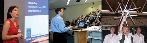 Marieke Guy, conference chair, welcomes delegates to IWMW 2006; Chris Scott of Headscape speaks on current trends in Web design and technology; Brian Kelly dazzles at the barbeque