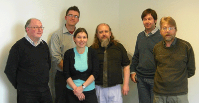 The JISC-PoWR team from left to right: Ed Pinsent, ULCC; Jordan Hatcher, OpenContentLawyer; Marieke Guy, UKOLN; Kevin Ashley, ULCC; Richard Davis, ULCC; Brian Kelly, UKOLN.