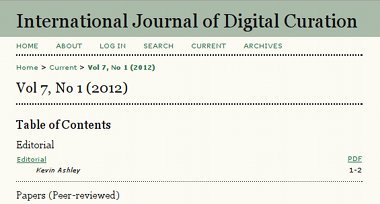 International Journal of Digital Curation Vol.7,1 International Journal of Digital Curation Vol.7,1