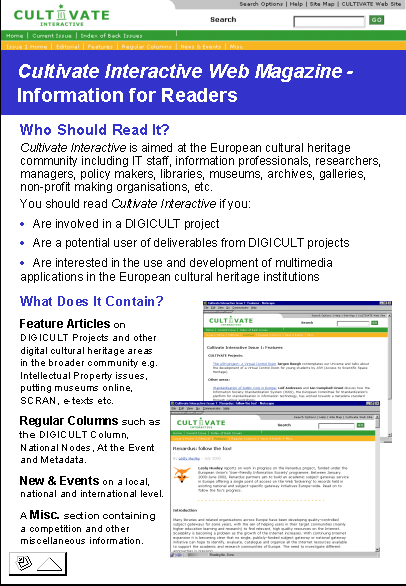 Cultivate Interactive Web Magazine - Information for Readers