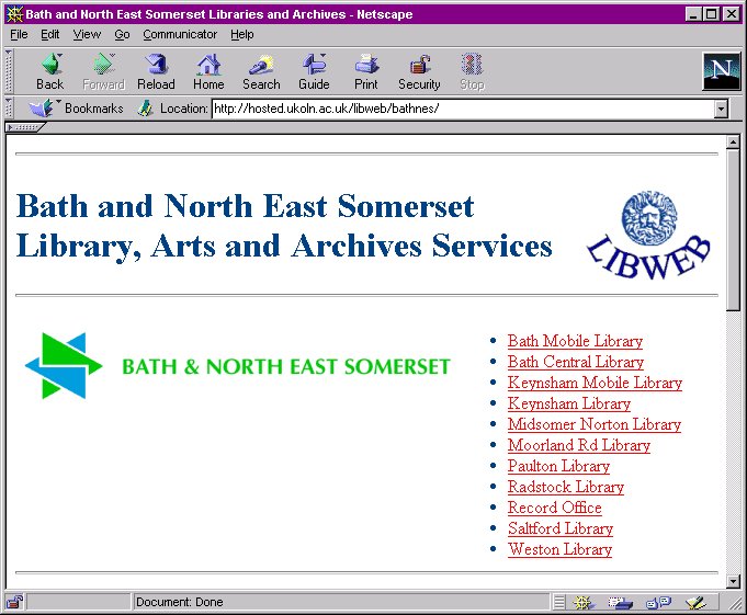 Bath and North East Somerset Libraries, Arts and Archive Services Web page