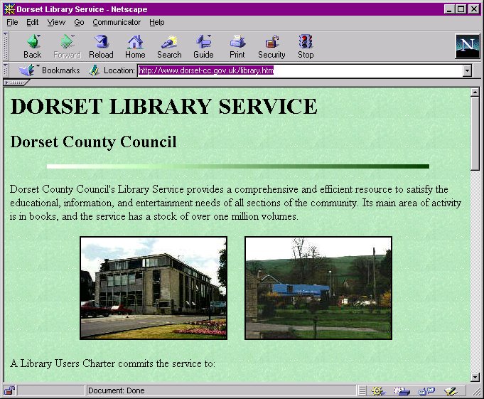 Dorset Library Service Web page