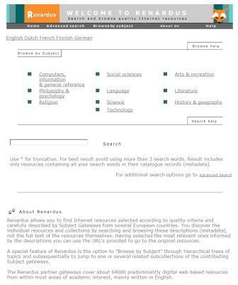 Screen shot of the Renardus service
