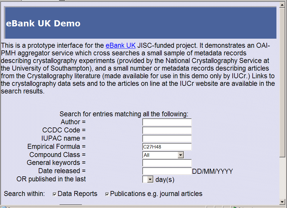 screen shot of ebankUK search interface