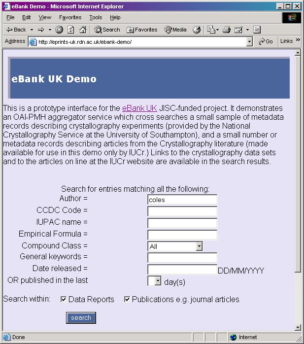 screenshot of elements in the pilot search interface