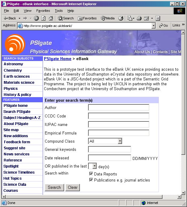picture of search interface at PSIgate