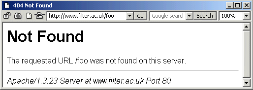 Figure 1: A Basic 404 Error Message