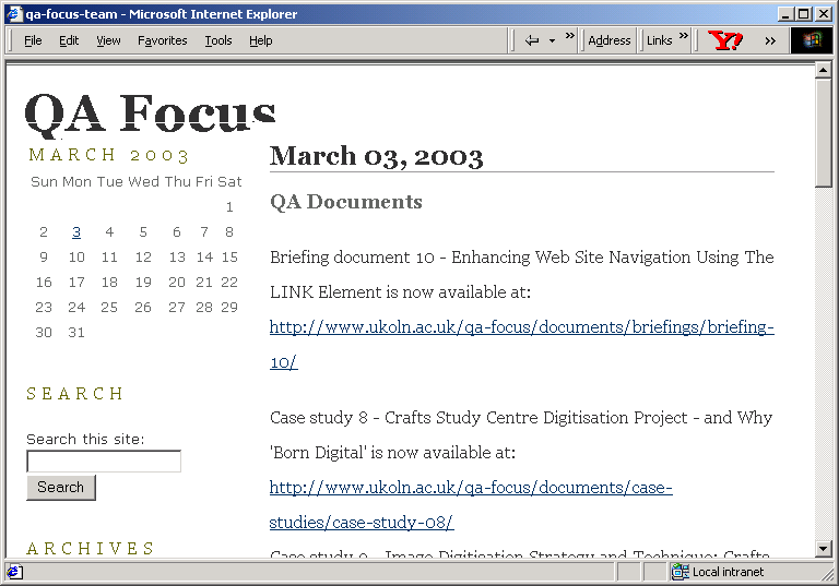 Figure 2: The QA Focus Blog