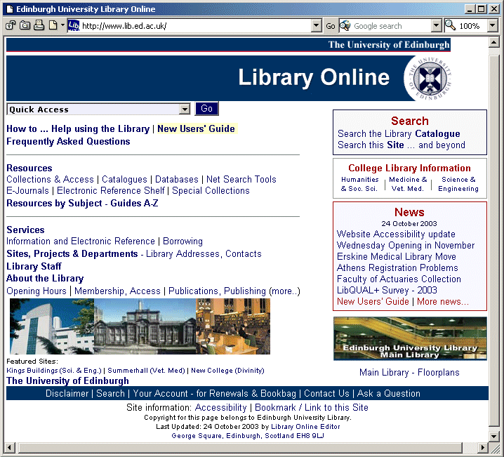 Figure 1:  The Library Online Entry Point