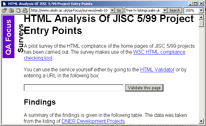 QA Focus survey of HTMl compliance
