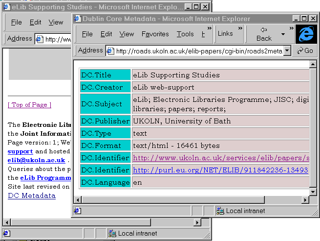 {eLib web page with embedded metadata}