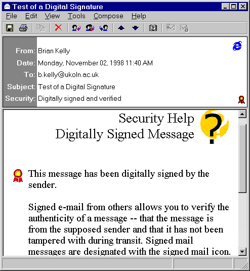 Outlook Express Recognises Digital Signatures