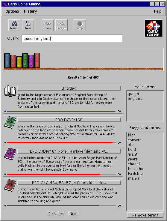 Screen shot of the query interface