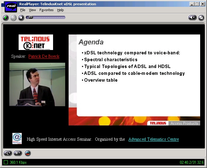 Figure 3: xDSL Presentation by Patrick De Boeck, Telindus K-Net