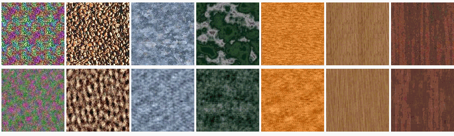 Figure 3: Natural textures (upper row) and their synthetic counterparts