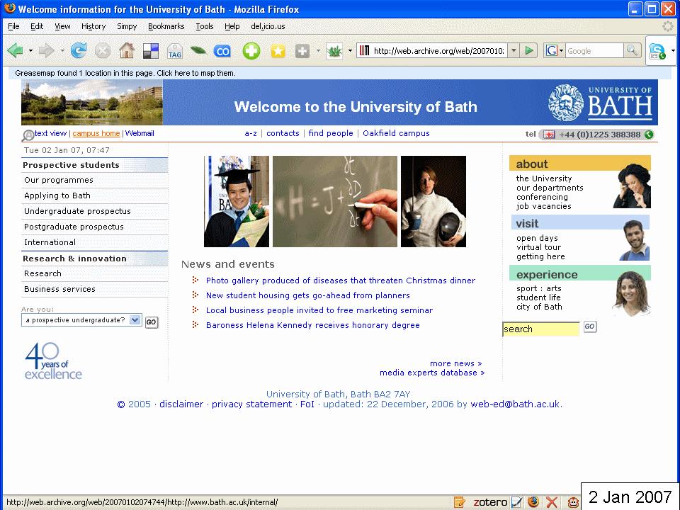 University of Bath home page, Jan 2007