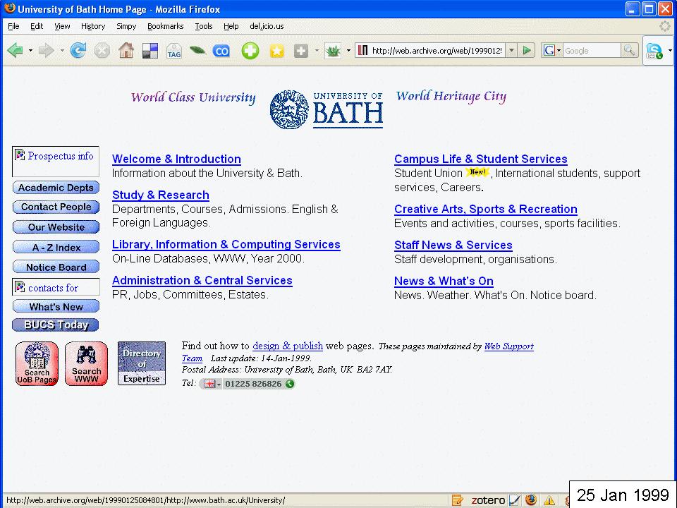 University of Bath home page, Jan 1999