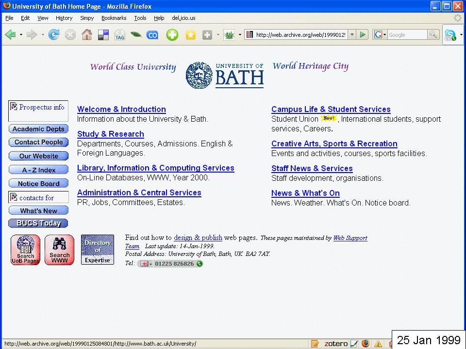 University of Bath home page, Jan 1999