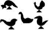 Figure 4 (b): Diagram showing use of the tangram showing examples of shapes that can be made from the 7 pieces, in this illustration all resembling birds.