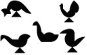 Figure 4 (b): Diagram showing use of the tangram showing examples of shapes that can be made from the 7 pices, in this illustration all resembling birds.