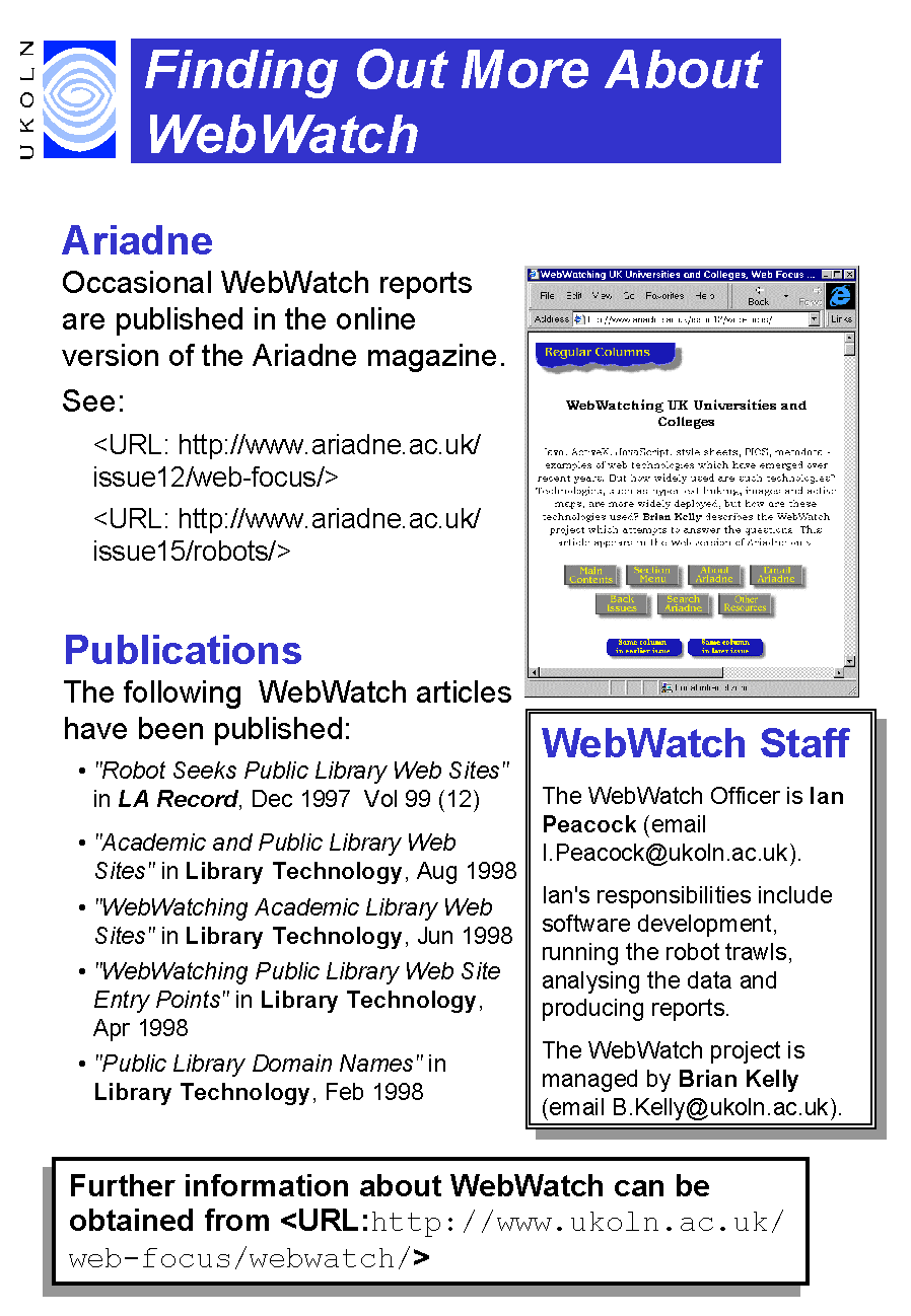 Dissemination of WebWatch Activities