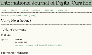 International Journal of Digital Curation, Vol 7, No 2 (2012)