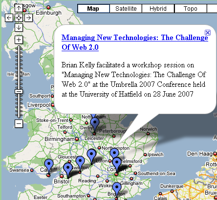 Figure 1: Mashup Of Location Of  UK Web Focus Events