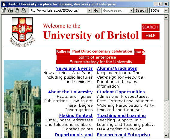 University of Brostol home page (with images)