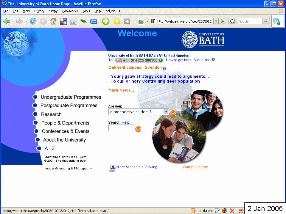 University of Bath home page, Jan 2005