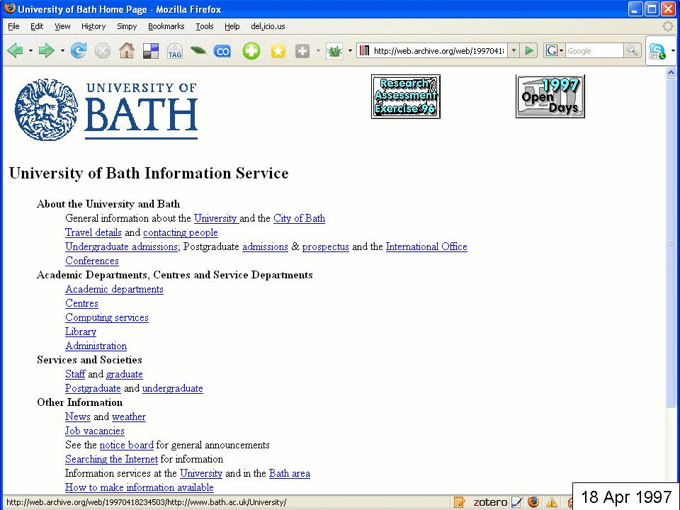 University of Bath home page, Apr 1997