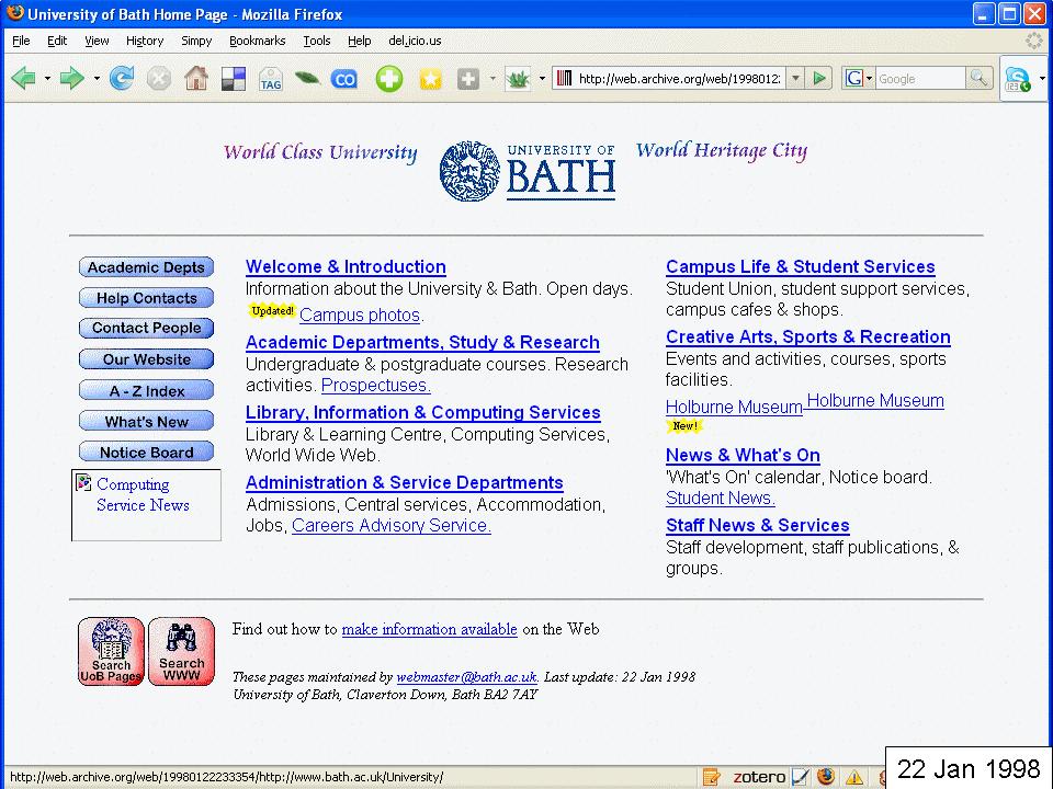 University of Bath home page, Jan 1998