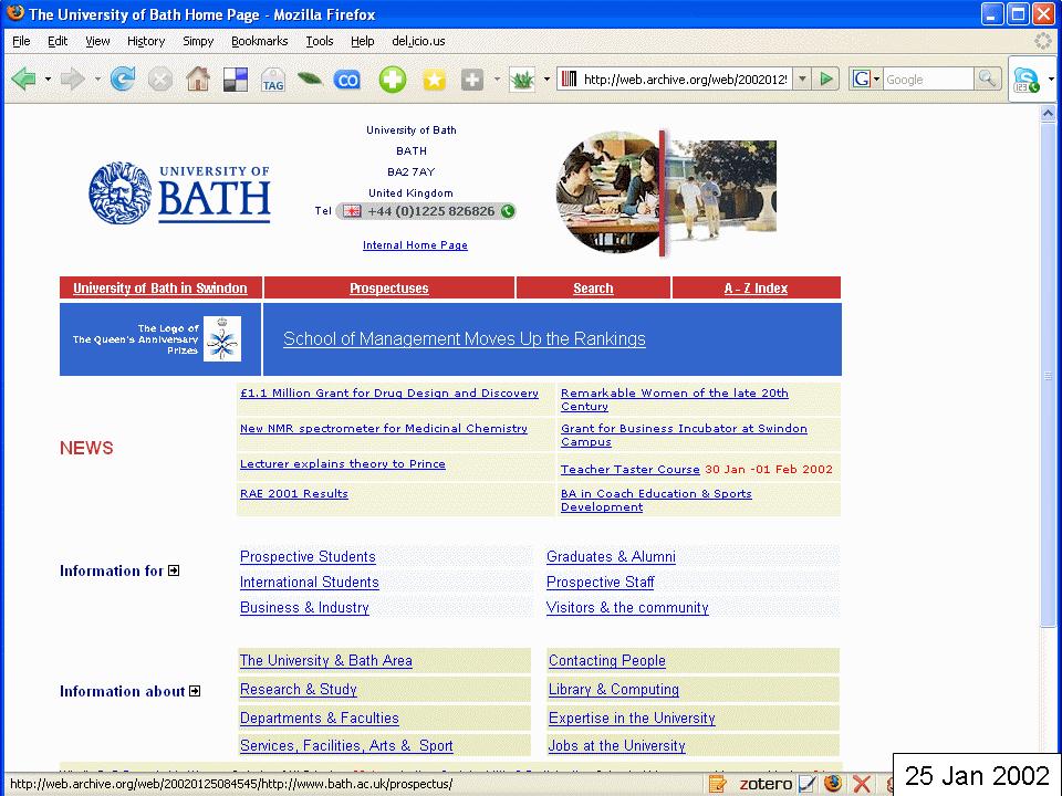 University of Bath home page, Mar 2002