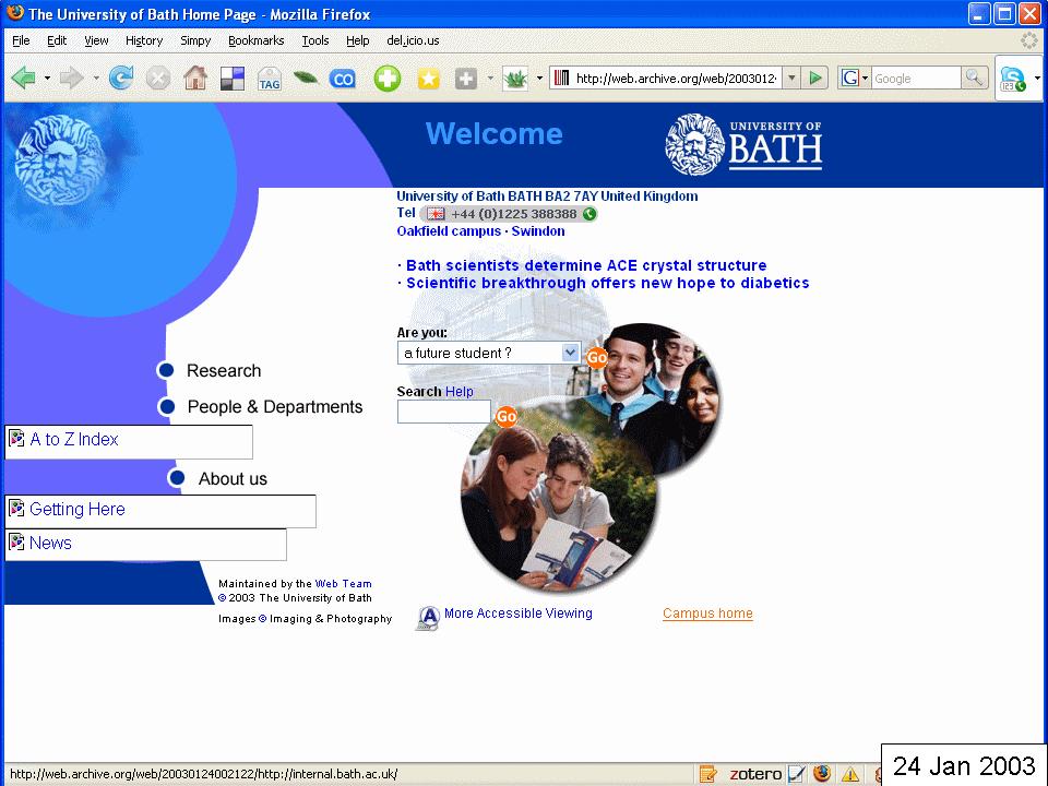 University of Bath home page, Jan 2003