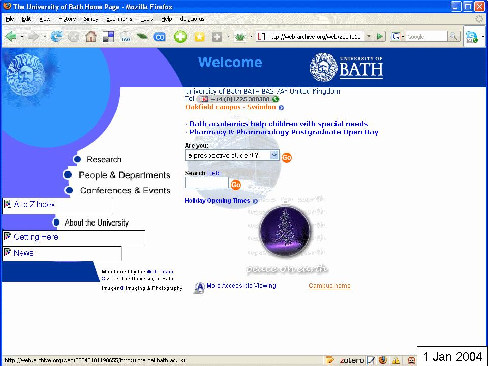 University of Bath home page, Jan 2004